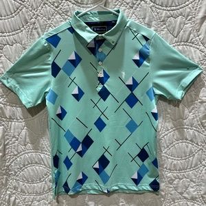 WILLIAM MURRAY Chip and Chad Golf Polo Mens Size small‎ Turquoise Blue Geometric